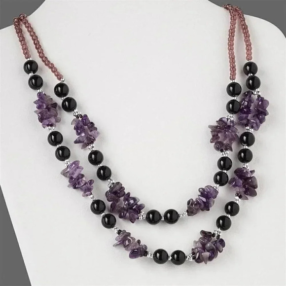Amethyst Baroque Gemstone Beads and Purple Glass Rounds Necklace - Picture 1 of 2
